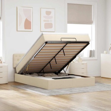vidaXL Οθωμανικό κρεβάτι με στρώμα Cream 140x190cm ύφασμα - Μονό