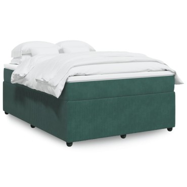 vidaXL Κρεβάτι Boxspring με Στρώμα Σκούρο Πράσινο 140x190εκ. Βελούδινο