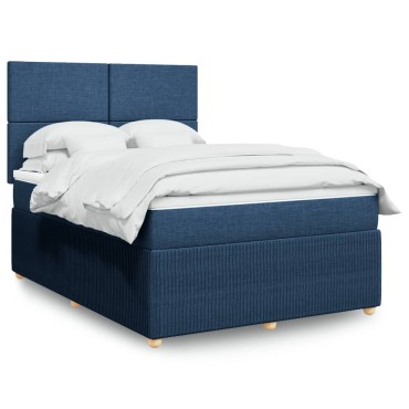 vidaXL Κρεβάτι Boxspring με Στρώμα Μπλε 140x190cm Υφασμάτινο 1 τεμ. - Μονό