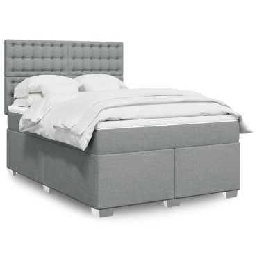vidaXL Κρεβάτι Boxspring με Στρώμα Ανοιχτό Γκρι 140x190 εκ. Υφασμάτινο