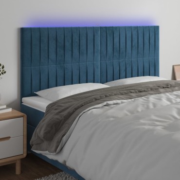 vidaXL Κεφαλάρι Κρεβατιού LED Σκούρο Μπλε 180x5x118/128cm Βελούδινο 1 τεμ.