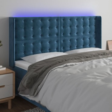 vidaXL Κεφαλάρι Κρεβατιού LED Σκούρο Μπλε 183x16x118/128cm Βελούδινο 1 τεμ.