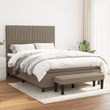 vidaXL Κρεβάτι Boxspring με Στρώμα Taupe 140x200cm Υφασμάτινο 1 τεμ. - Διπλό