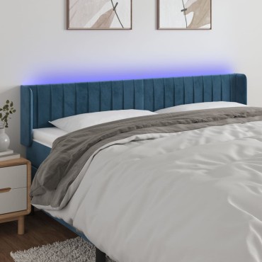 vidaXL Κεφαλάρι Κρεβατιού LED Σκούρο Μπλε 183x16x78/88cm Βελούδινο 1 τεμ.