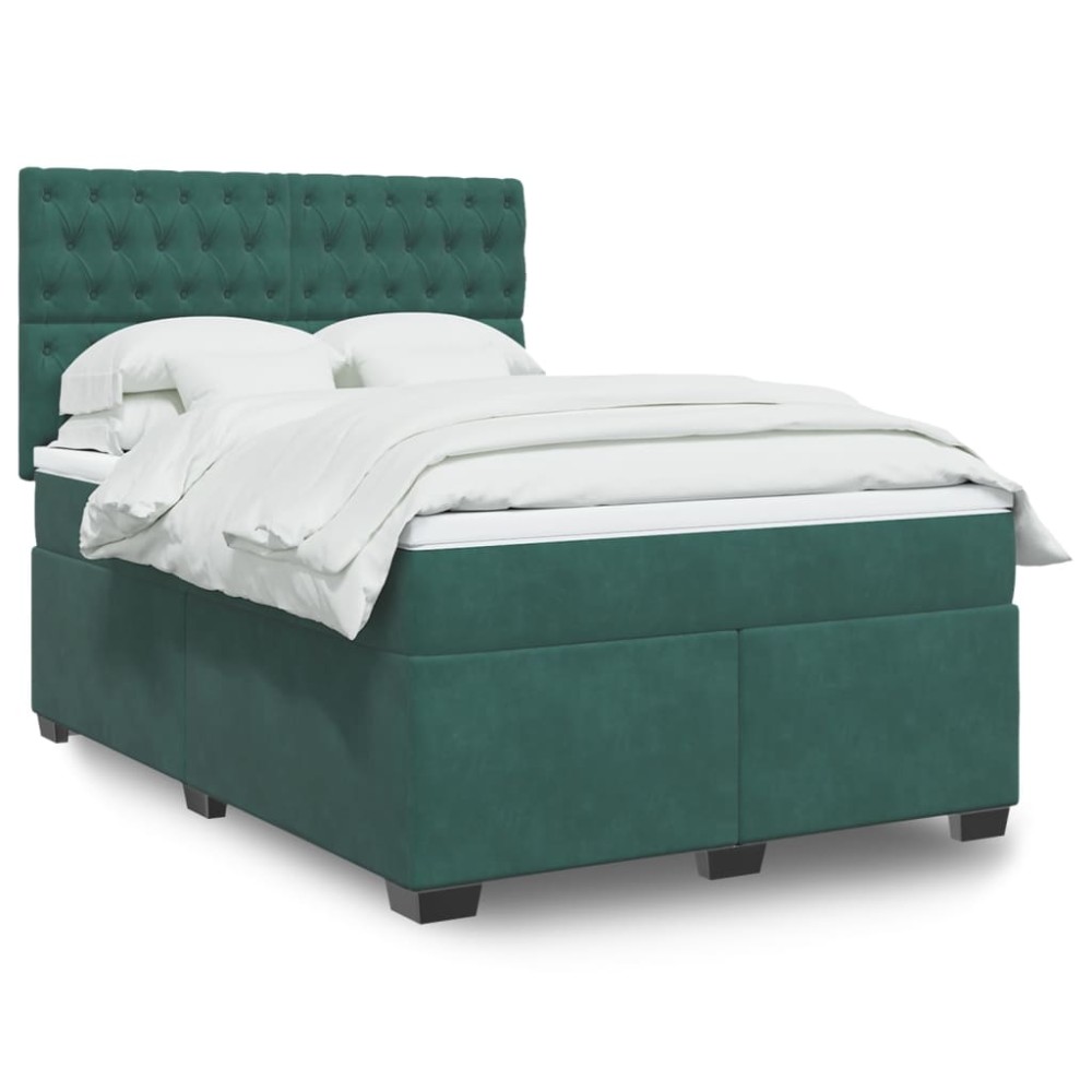 vidaXL Κρεβάτι Boxspring με Στρώμα Σκούρο Πράσινο 160x200εκ. Βελούδινο