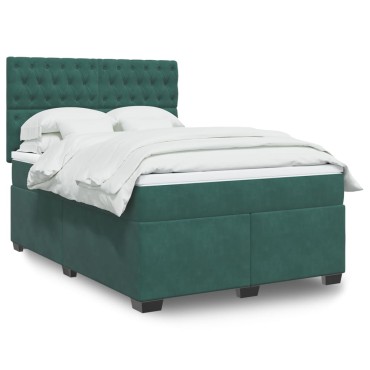 vidaXL Κρεβάτι Boxspring με Στρώμα Σκούρο Πράσινο 160x200εκ. Βελούδινο