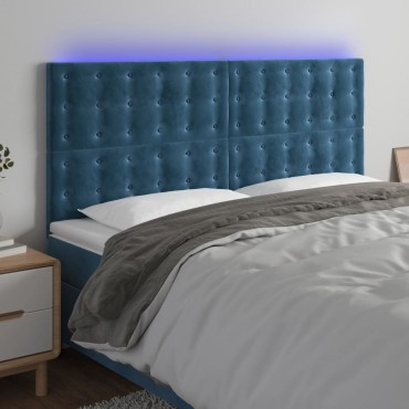 vidaXL Κεφαλάρι Κρεβατιού LED Σκούρο Μπλε 180x5x118/128cm Βελούδινο 1 τεμ.
