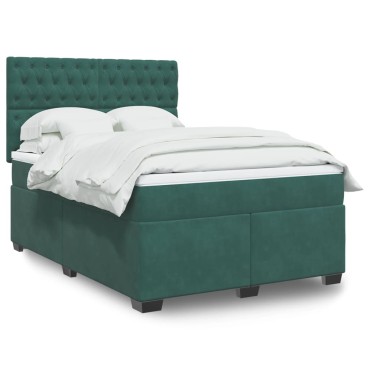 vidaXL Κρεβάτι Boxspring με Στρώμα Σκούρο Πράσινο 160x200εκ. Βελούδινο