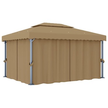 vidaXL Κιόσκι με Κουρτίνα Taupe 4 x 3 μ. Αλουμινίου
