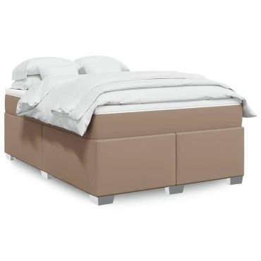 vidaXL Κρεβάτι Boxspring με Στρώμα Καπουτσίνο 140x190εκ.από Συνθ.Δέρμα