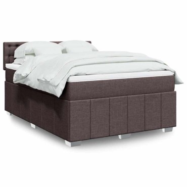 vidaXL Κρεβάτι Boxspring με Στρώμα Σκούρο Καφέ 140x190 εκ. Υφασμάτινο