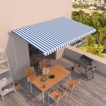 vidaXL Τέντα Συρόμενη Αυτόματη Μπλε / Λευκό 500x350 εκ.