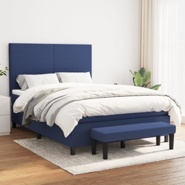 vidaXL Κρεβάτι Boxspring με Στρώμα Μπλε 140x190cm Υφασμάτινο 1 τεμ. - Μονό