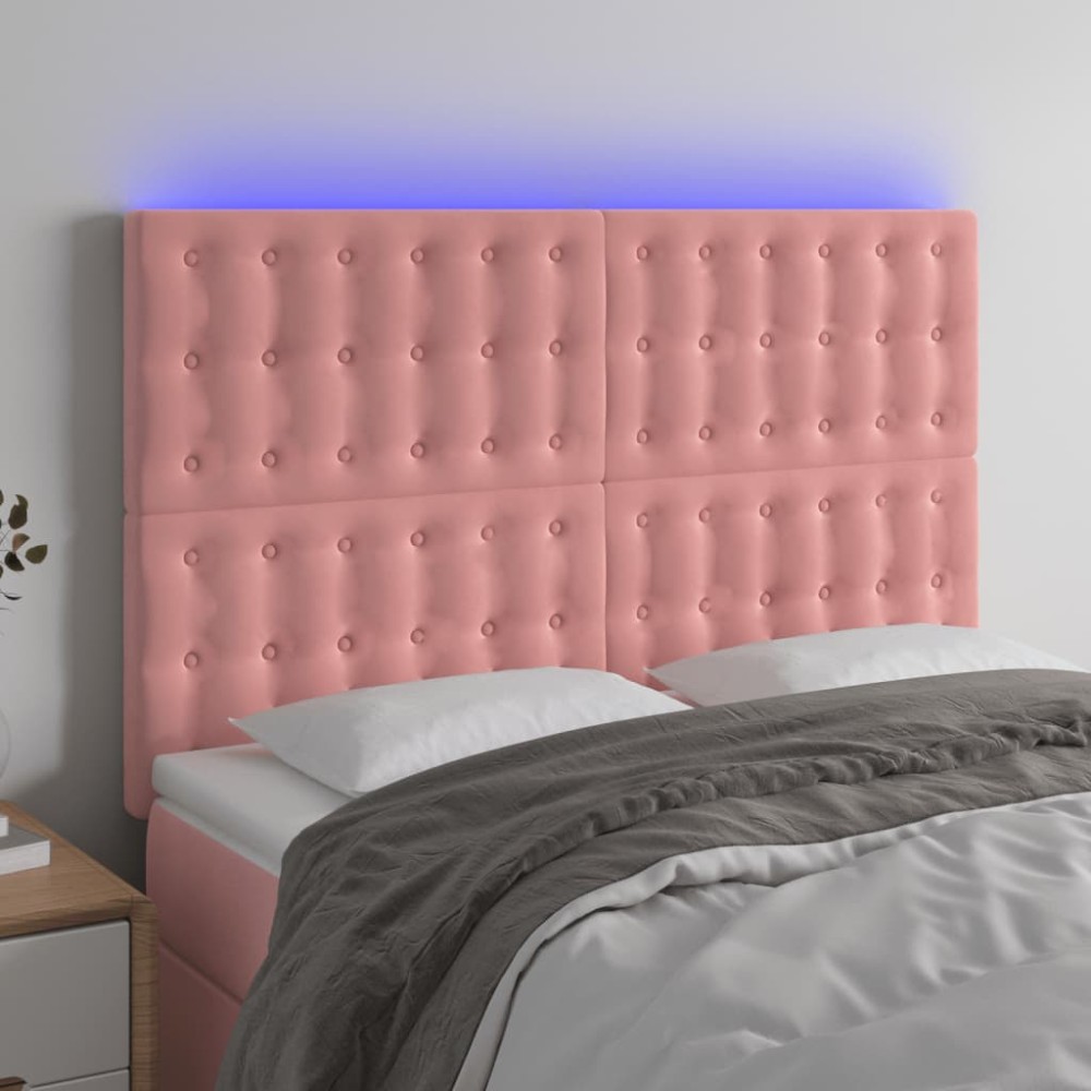 vidaXL Κεφαλάρι Κρεβατιού LED Ροζ 144x5x118/128cm Βελούδινο 1 τεμ.