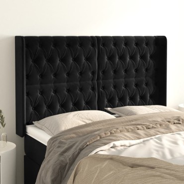 vidaXL Κεφαλάρι με Πτερύγια Μαύρο 163x16x118/128cm Βελούδινο 1 τεμ.