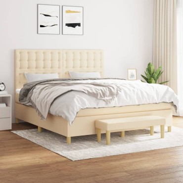 vidaXL Κρεβάτι Boxspring με Στρώμα Κρεμ 180x200cm Υφασμάτινο 1 τεμ. - Διπλό
