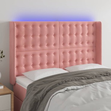 vidaXL Κεφαλάρι Κρεβατιού LED Ροζ 147x16x118/128cm Βελούδινο 1 τεμ.
