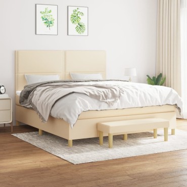 vidaXL Κρεβάτι Boxspring με Στρώμα Κρεμ 160x200cm Υφασμάτινο 1 τεμ. - Διπλό