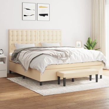 vidaXL Κρεβάτι Boxspring με Στρώμα Κρεμ 180x200cm Υφασμάτινο 1 τεμ. - Διπλό