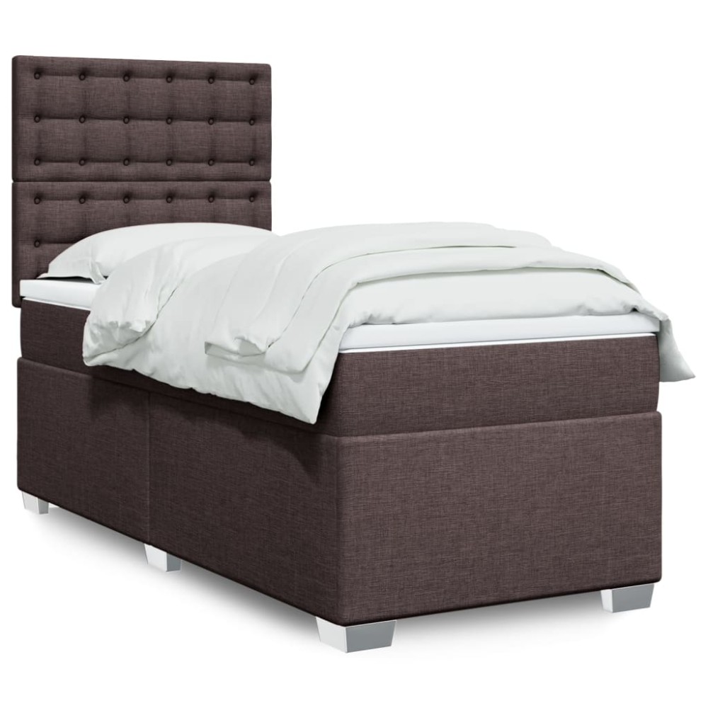 vidaXL Κρεβάτι Boxspring με Στρώμα Σκούρο Καφέ 100x200 εκ. Υφασμάτινο