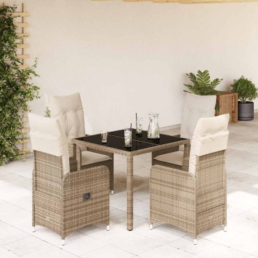 vidaXL Σετ Επίπλων Bistro Κήπου 5 τεμ. Μπεζ Συνθετ. Ρατάν με Μαξιλάρια 54,5x58,5x92cm