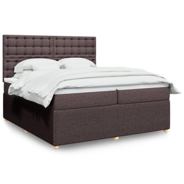 vidaXL Κρεβάτι Boxspring με Στρώμα Σκούρο Καφέ 200x200cm Υφασμάτινο 1 τεμ. - Διπλό