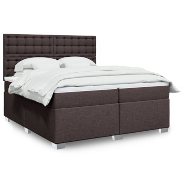 vidaXL Κρεβάτι Boxspring με Στρώμα Σκούρο Καφέ 200x200 εκ. Υφασμάτινο