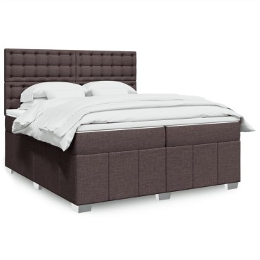 vidaXL Κρεβάτι Boxspring με Στρώμα Σκούρο Καφέ 200x200cm Υφασμάτινο 1 τεμ. - Διπλό