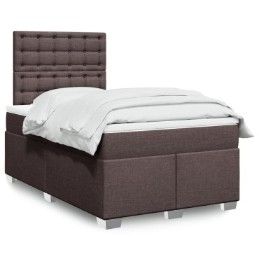 vidaXL Κρεβάτι Boxspring με Στρώμα Σκούρο Καφέ 120x200 εκ. Υφασμάτινο