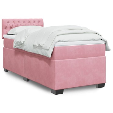 vidaXL Κρεβάτι Boxspring με Στρώμα Ροζ 100x200cm Βελούδινο 1 τεμ. - Μονό