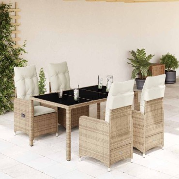 vidaXL Σετ Επίπλων Bistro Κήπου 5 τεμ. Μπεζ Συνθετ. Ρατάν με Μαξιλάρια 54,5x58,5x92cm