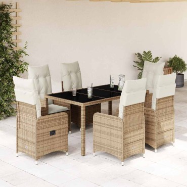 vidaXL Σετ Επίπλων Bistro Κήπου 7 τεμ. Μπεζ Συνθετ. Ρατάν με Μαξιλάρια 54,5x58,5x92cm