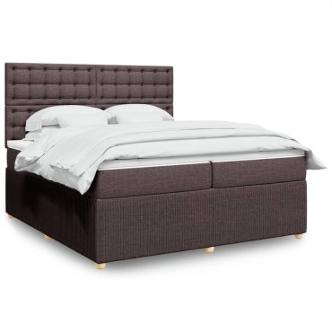 vidaXL Κρεβάτι Boxspring με Στρώμα Σκούρο Καφέ 200x200cm Υφασμάτινο 1 τεμ. - Διπλό