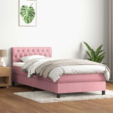 vidaXL Box Spring κρεβάτι με στρώμα ροζ 100x220cm Βελούδινο - Μονό