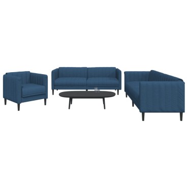 vidaXL Σετ Σαλονιού 3 τεμ. Μπλε Υφασμάτινο 69x76,5x74,5cm  Διθέσιος Τριθέσιος