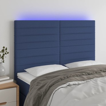 vidaXL Κεφαλάρι Κρεβατιού LED Μπλε 144x5x118/128cm Υφασμάτινο 1 τεμ.