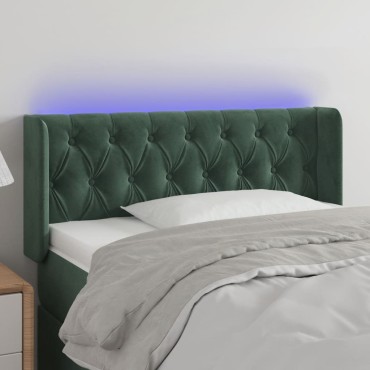 vidaXL Κεφαλάρι Κρεβατιού LED Σκούρο Πράσινο 93x16x78/88cm Βελούδινο 1 τεμ.