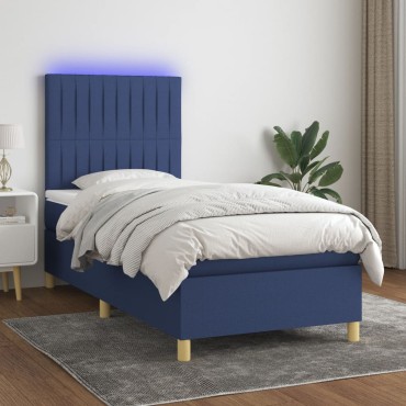 vidaXL Κρεβάτι Boxspring με Στρώμα & LED Μπλε 80x200 εκ. Υφασμάτινο