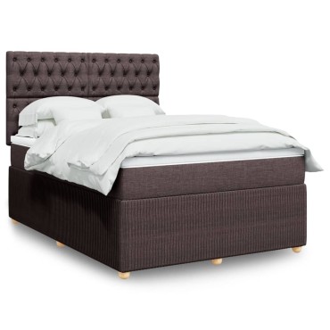 vidaXL Κρεβάτι Boxspring με Στρώμα Σκούρο Καφέ 160x200 εκ Υφασμάτινο