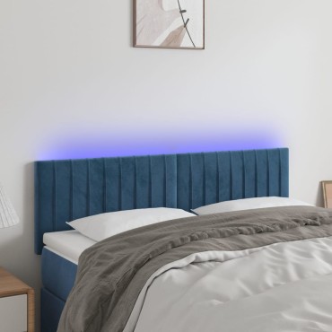 vidaXL Κεφαλάρι Κρεβατιού LED Σκούρο Μπλε 144x5x78/88cm Βελούδινο 1 τεμ.