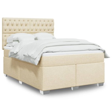 vidaXL Κρεβάτι Boxspring με Στρώμα Κρεμ 160x200cm Υφασμάτινο 1 τεμ. - Διπλό