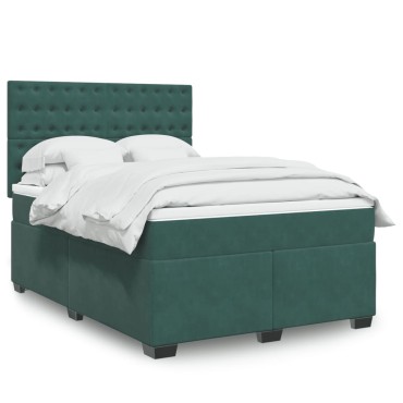 vidaXL Κρεβάτι Boxspring με Στρώμα Σκούρο Πράσινο 140x200εκ. Βελούδινο