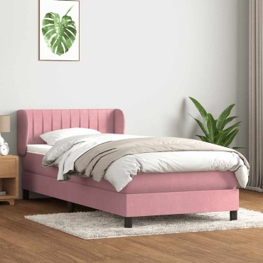 vidaXL Box Spring κρεβάτι με στρώμα ροζ 100x220cm Βελούδινο - Μονό