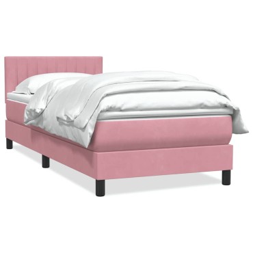 vidaXL Box Spring κρεβάτι με στρώμα ροζ 100x220 cm Βελούδινο