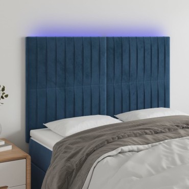vidaXL Κεφαλάρι Κρεβατιού LED Σκούρο Μπλε 144x5x118/128cm Βελούδινο 1 τεμ.