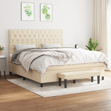 vidaXL Κρεβάτι Boxspring με Στρώμα Κρεμ 160x200 εκ. Υφασμάτινο