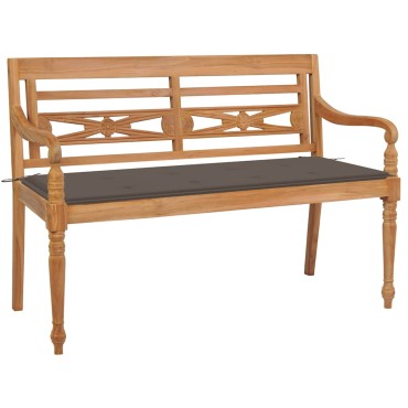 vidaXL Παγκάκι Batavia από Μασίφ Ξύλο Teak με Taupe Μαξιλάρι 120x51,5x84cm 1 τεμ.