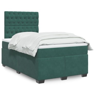 vidaXL Κρεβάτι Boxspring με Στρώμα Σκούρο Πράσινο 120x200εκ. Βελούδινο
