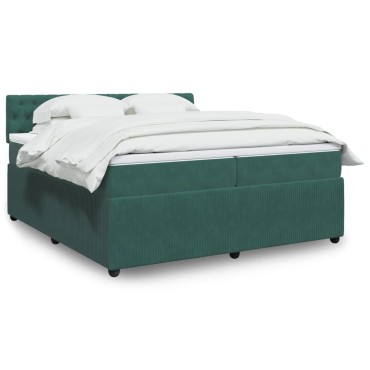 vidaXL Κρεβάτι Boxspring με Στρώμα Σκούρο Πράσινο 200x200εκ. Βελούδινο