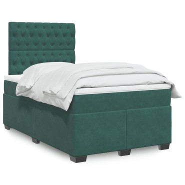 vidaXL Κρεβάτι Boxspring με Στρώμα Σκούρο Πράσινο 120x200εκ. Βελούδινο